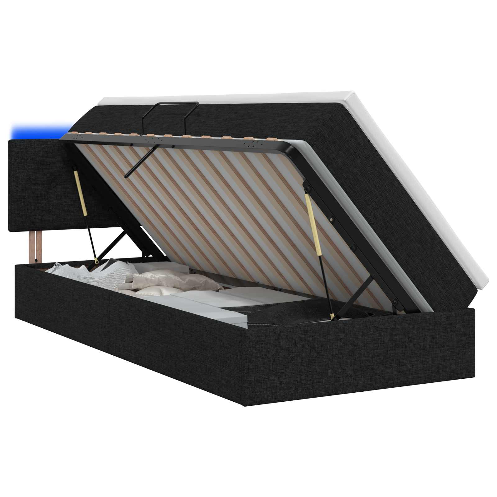 LED Opslagbed met Matras Zwart 90 x 200 cm Stof