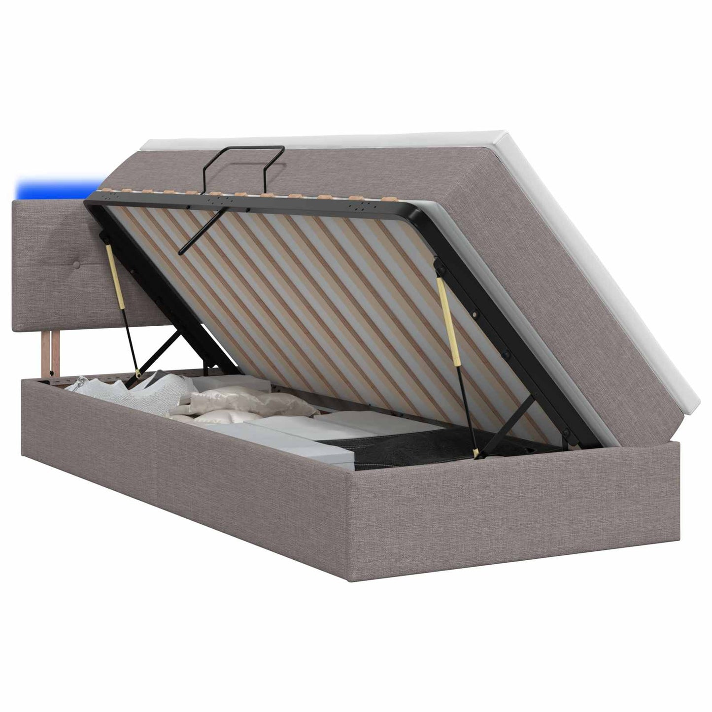 LED Opslagbed met Matras Taupe 90 x 200 cm Stof
