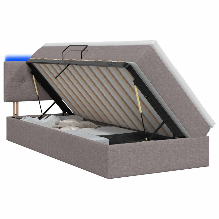 LED Opslagbed met Matras Taupe 90 x 200 cm Stof