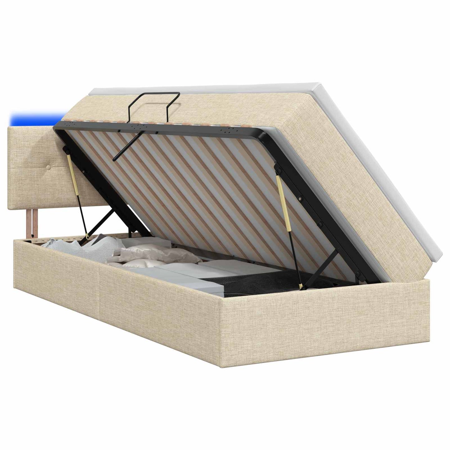 LED Opslagbed met Matras Crèmekleurig 90 x 200 cm Stof