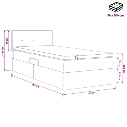 LED Opslagbed met Matras Crèmekleurig 90 x 200 cm Stof