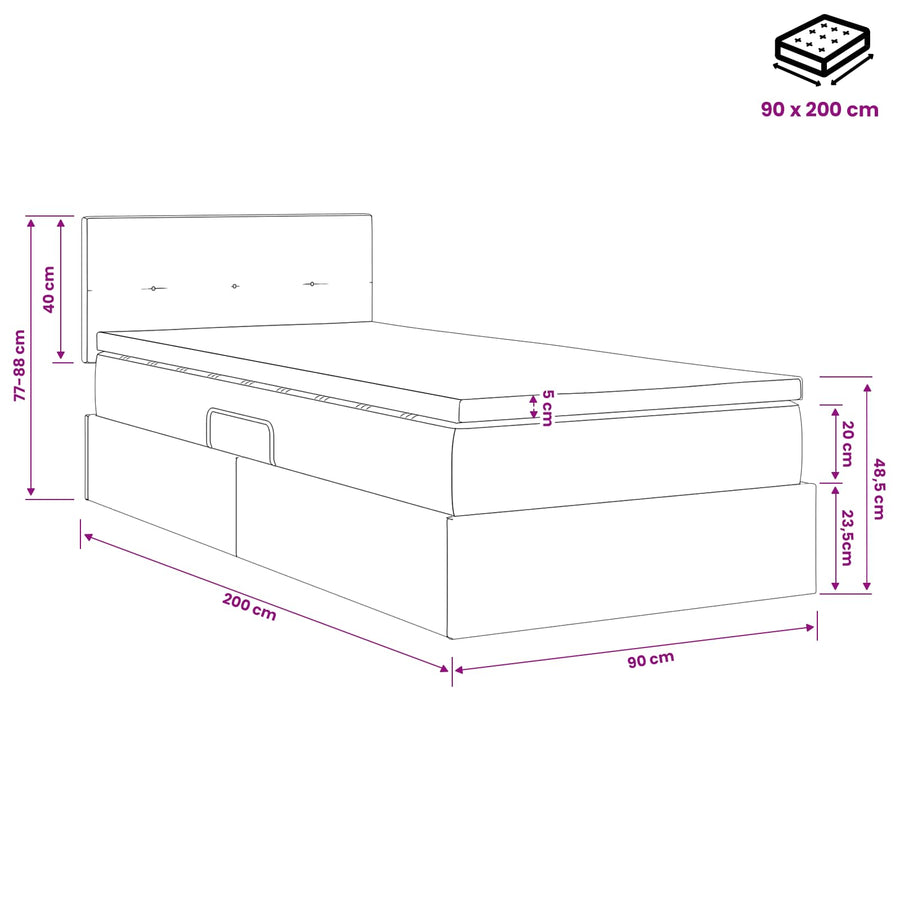 LED Opslagbed met Matras Crèmekleurig 90 x 200 cm Stof