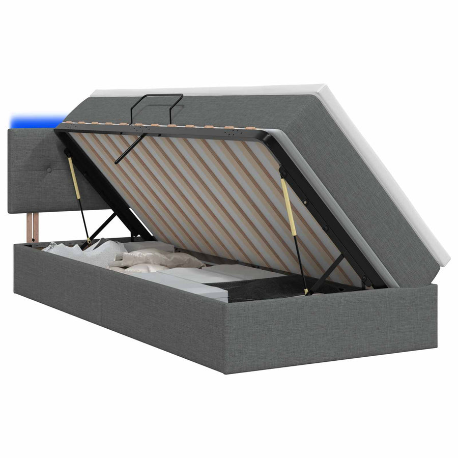LED Opslagbed met Matras Donkergrijs 100 x 200 cm Stof