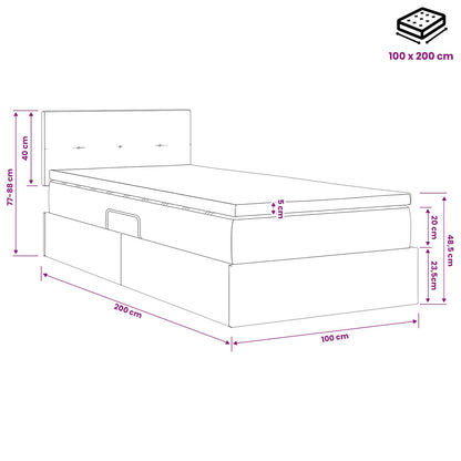 LED Opslagbed met Matras Donkergrijs 100 x 200 cm Stof