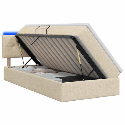 LED Opslagbed met Matras Crèmekleurig 100 x 200 cm Stof