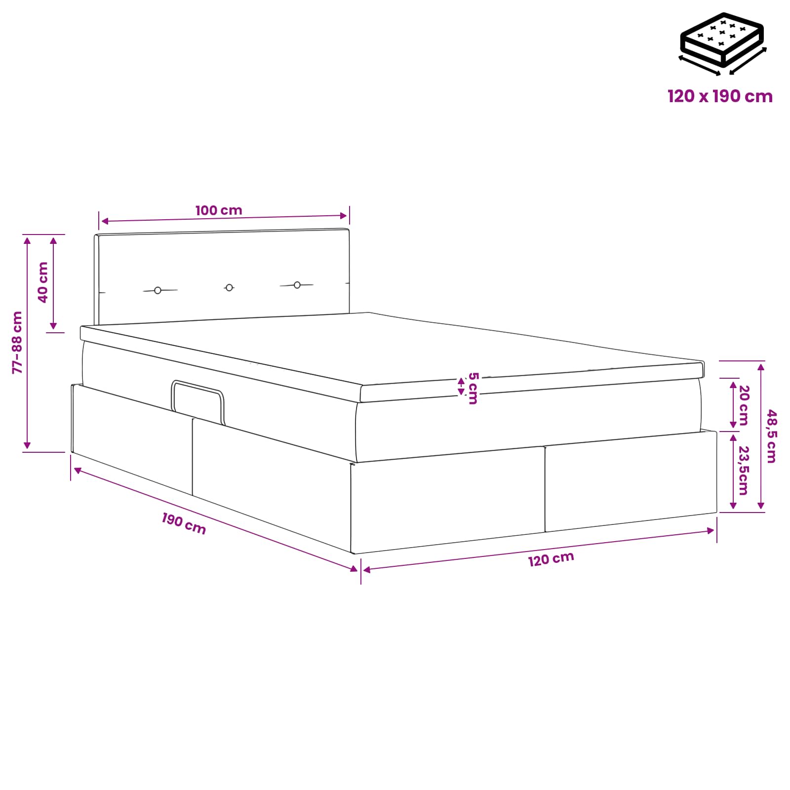 LED Opslagbed met Matras Blauw 120 x 190 cm Stof