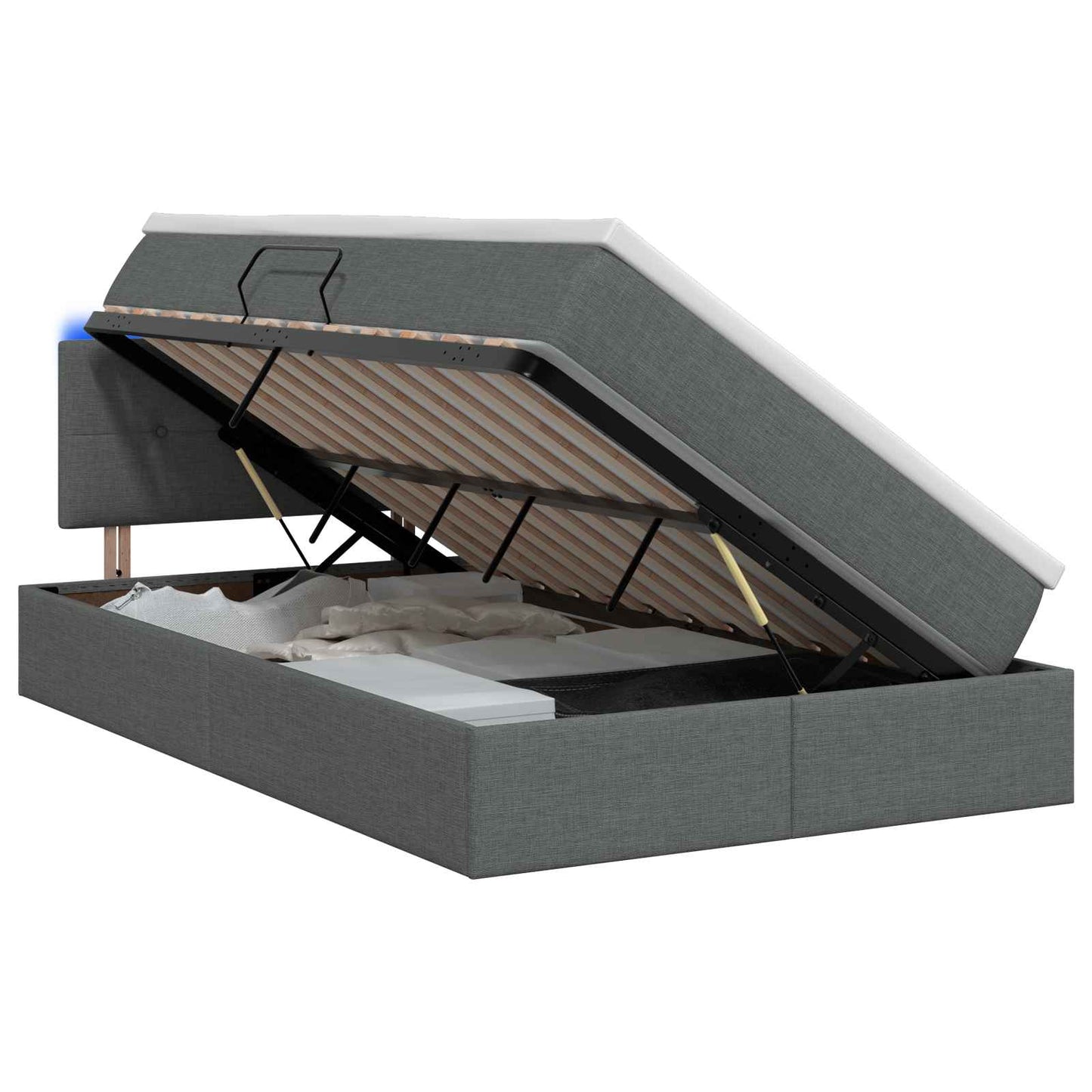 LED Opslagbed met Matras Donkergrijs 120 x 200 cm Stof