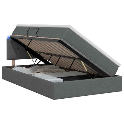 LED Opslagbed met Matras Donkergrijs 120 x 200 cm Stof