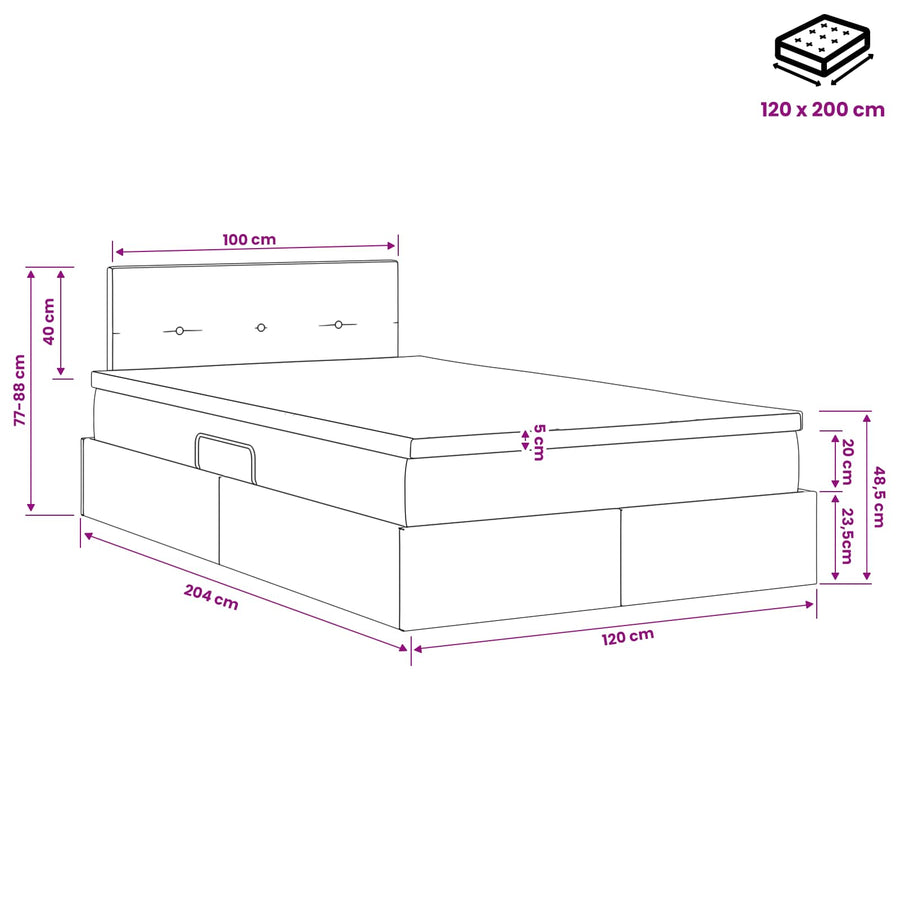 LED Opslagbed met Matras Donkergrijs 120 x 200 cm Stof