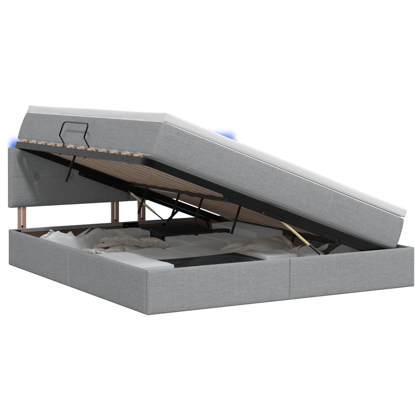 LED Opslagbed met Matras Lichtgrijs 160 x 200 cm Stof