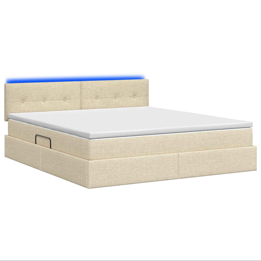 LED Opslagbed met Matras Crèmekleurig 160 x 200 cm Stof