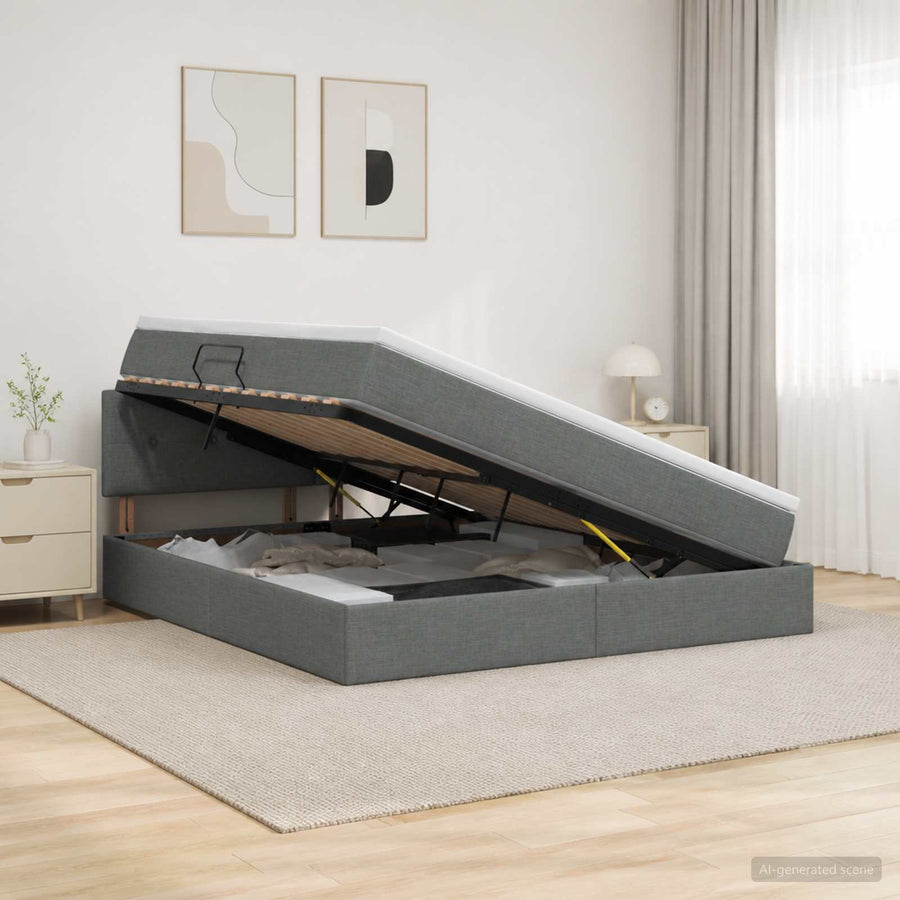 LED Opslagbed met Matras Donkergrijs 180 x 200 cm Stof