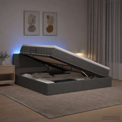 LED Opslagbed met Matras Donkergrijs 180 x 200 cm Stof