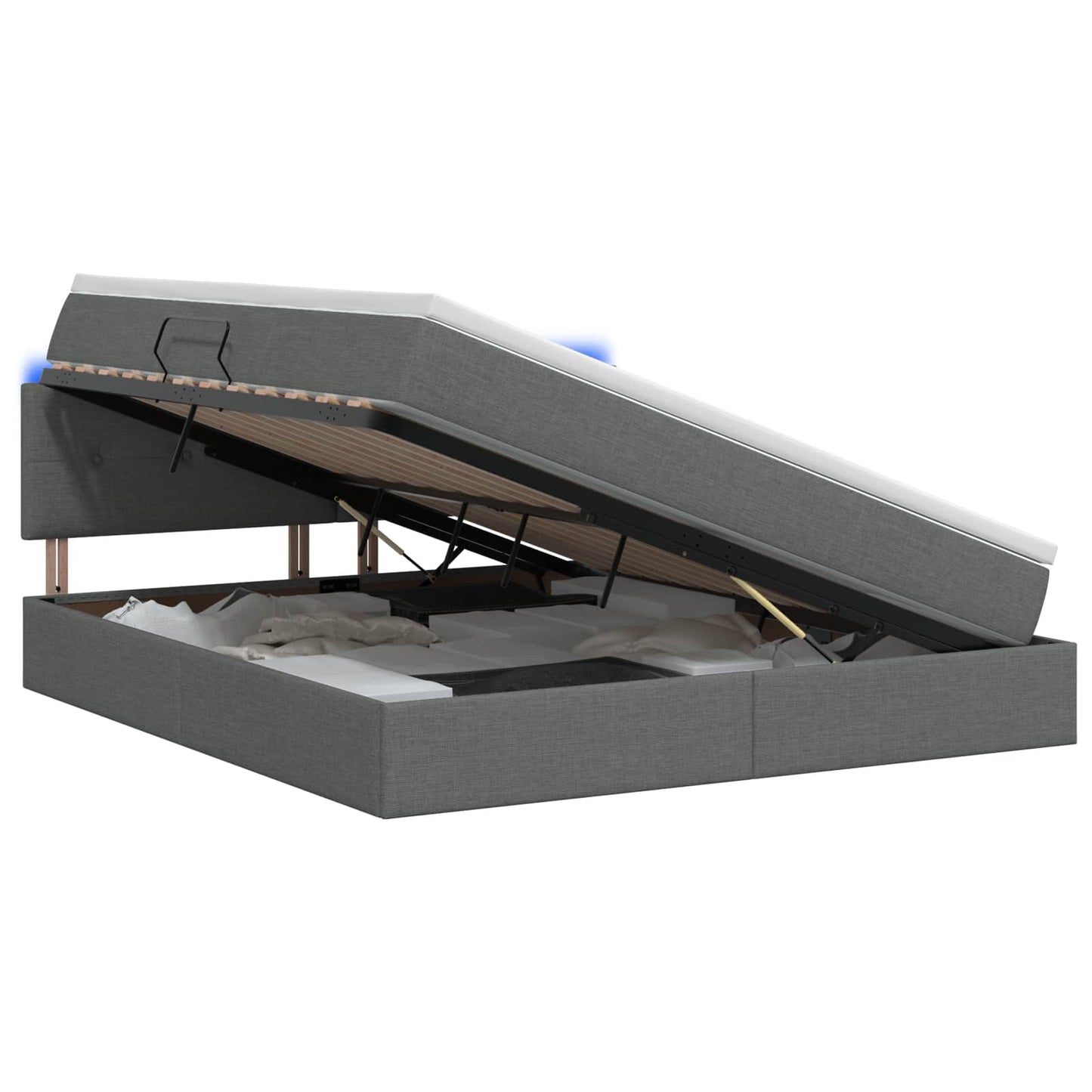 LED Opslagbed met Matras Donkergrijs 180 x 200 cm Stof
