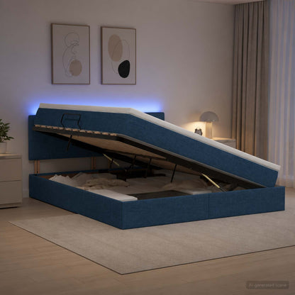 LED Opslagbed met Matras Blauw 180 x 200 cm Stof