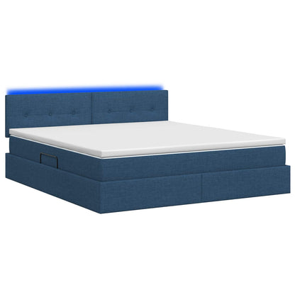 LED Opslagbed met Matras Blauw 180 x 200 cm Stof