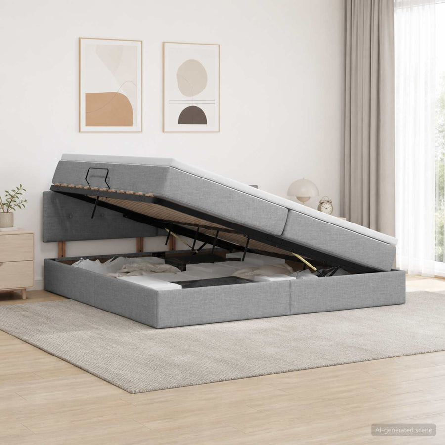 LED Opslagbed met Matras Lichtgrijs 200 x 200 cm Stof