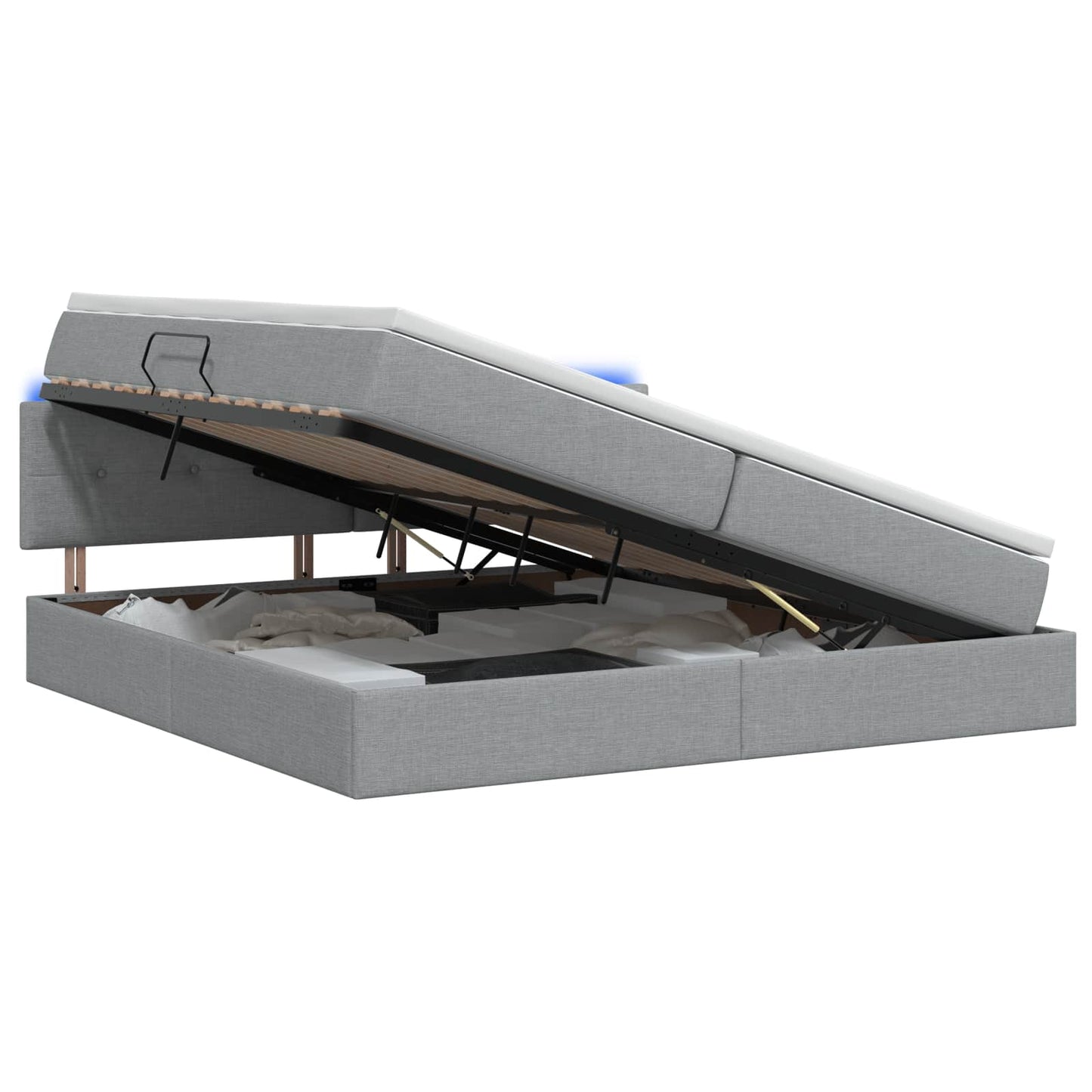 LED Opslagbed met Matras Lichtgrijs 200 x 200 cm Stof