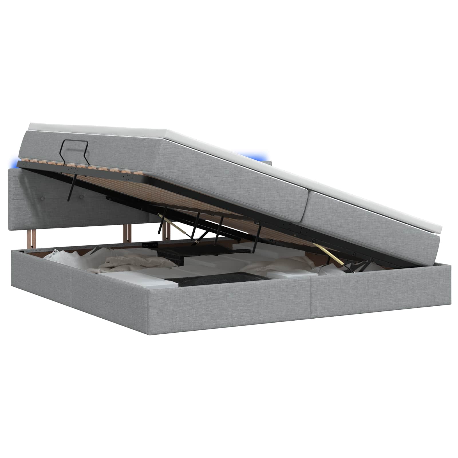LED Opslagbed met Matras Lichtgrijs 200 x 200 cm Stof