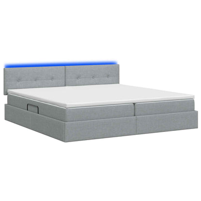LED Opslagbed met Matras Lichtgrijs 200 x 200 cm Stof