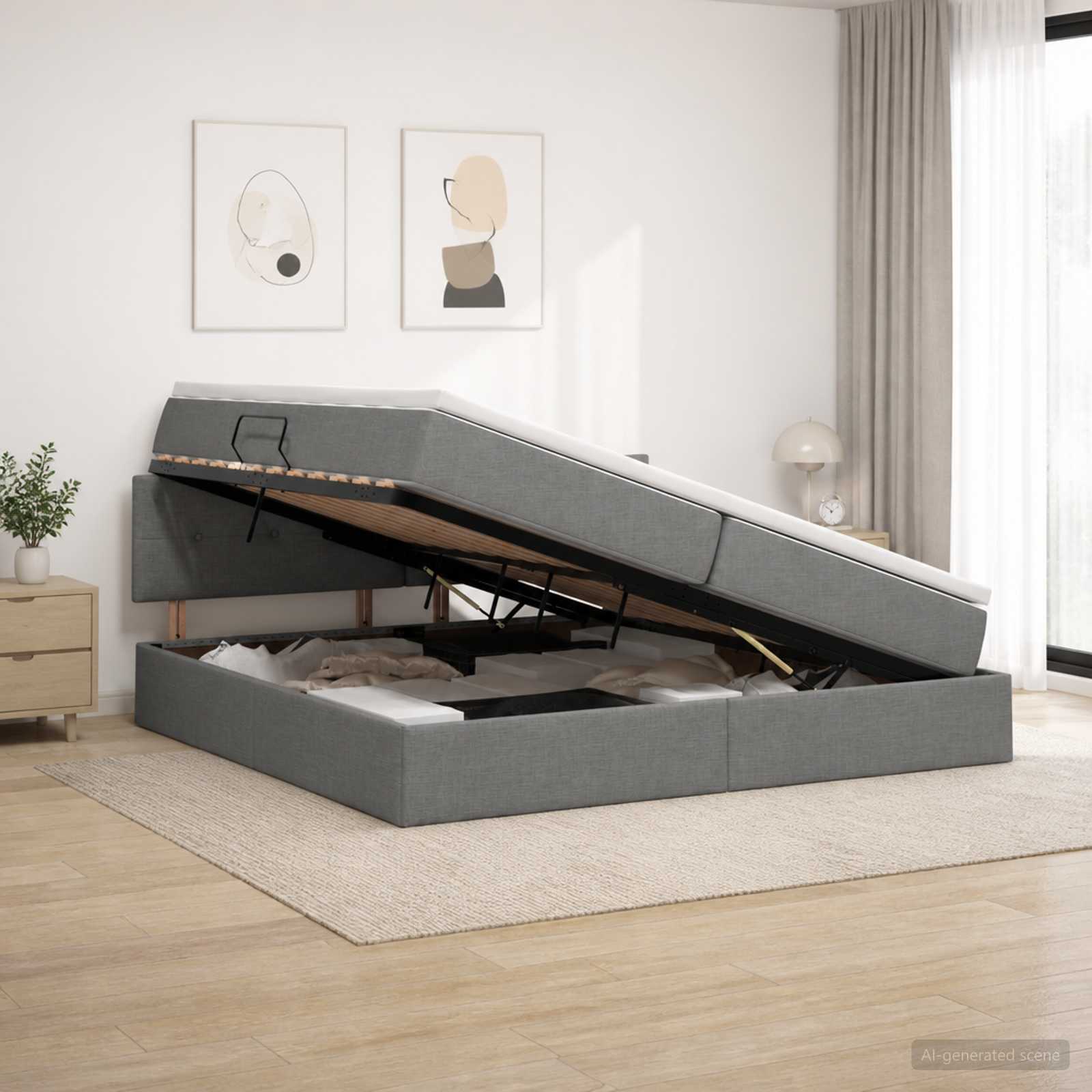 Opbergbed met matras Donkergrijs 200 x 200 cm fluweel