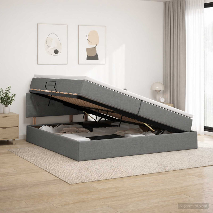 LED Opslagbed met Matras Donkergrijs 200 x 200 cm Stof