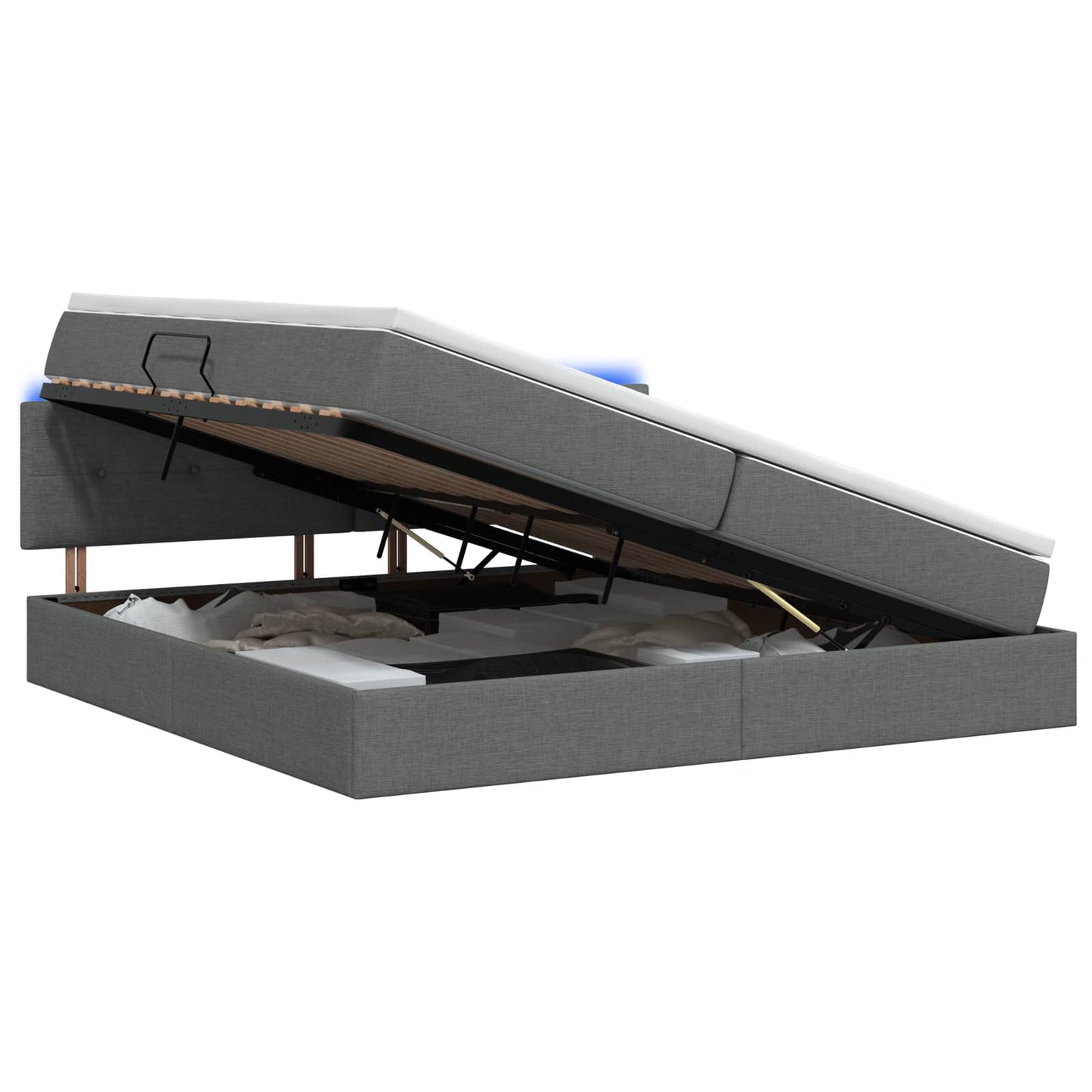LED Opslagbed met Matras Donkergrijs 200 x 200 cm Stof