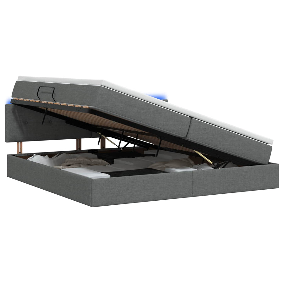 LED Opslagbed met Matras Donkergrijs 200 x 200 cm Stof