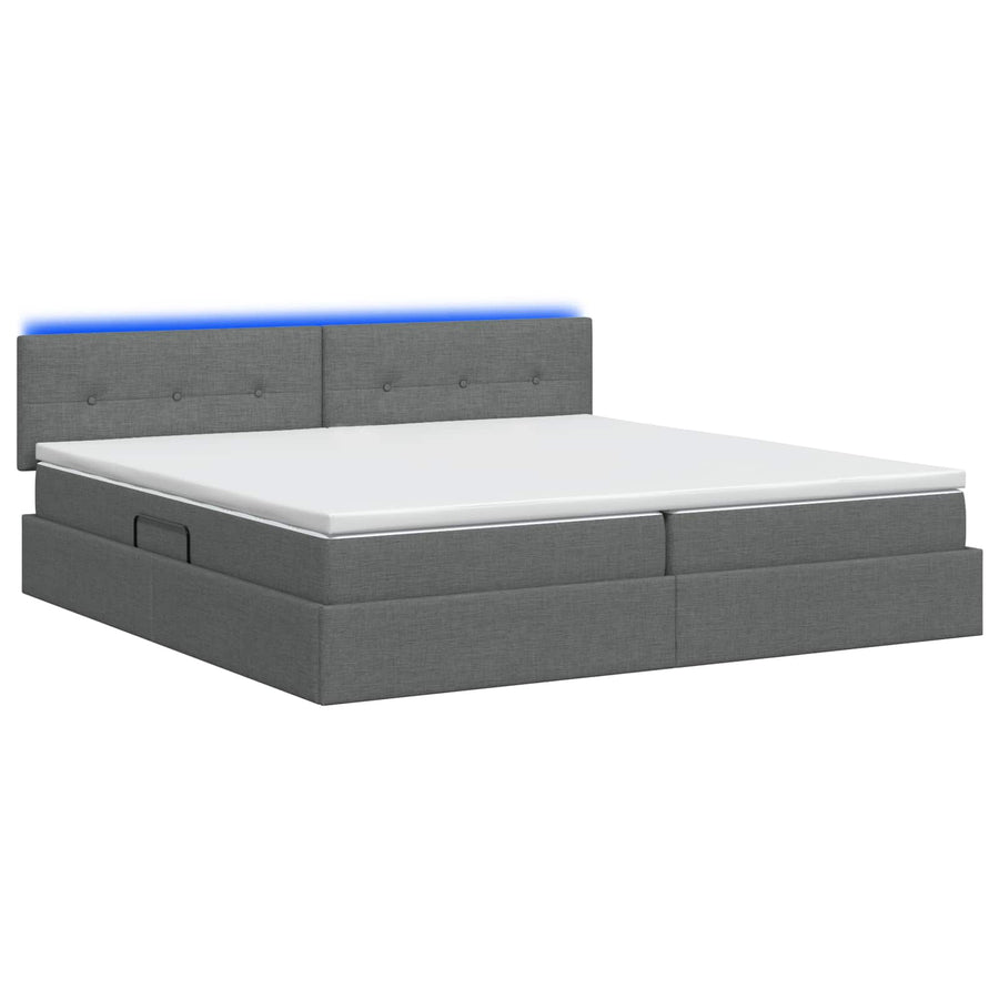 LED Opslagbed met Matras Donkergrijs 200 x 200 cm Stof