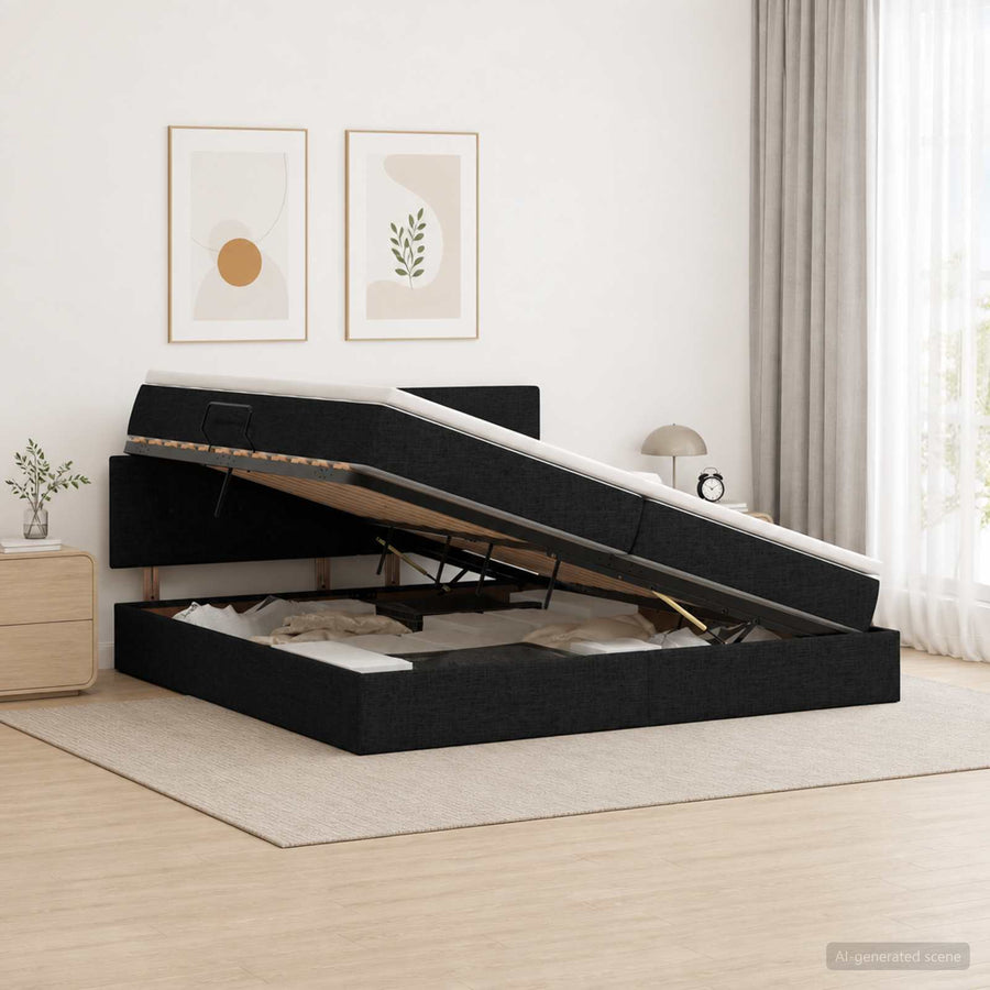 Opbergbed met matras met hoofdeinde Zwart 200 x 200 cm fluweel