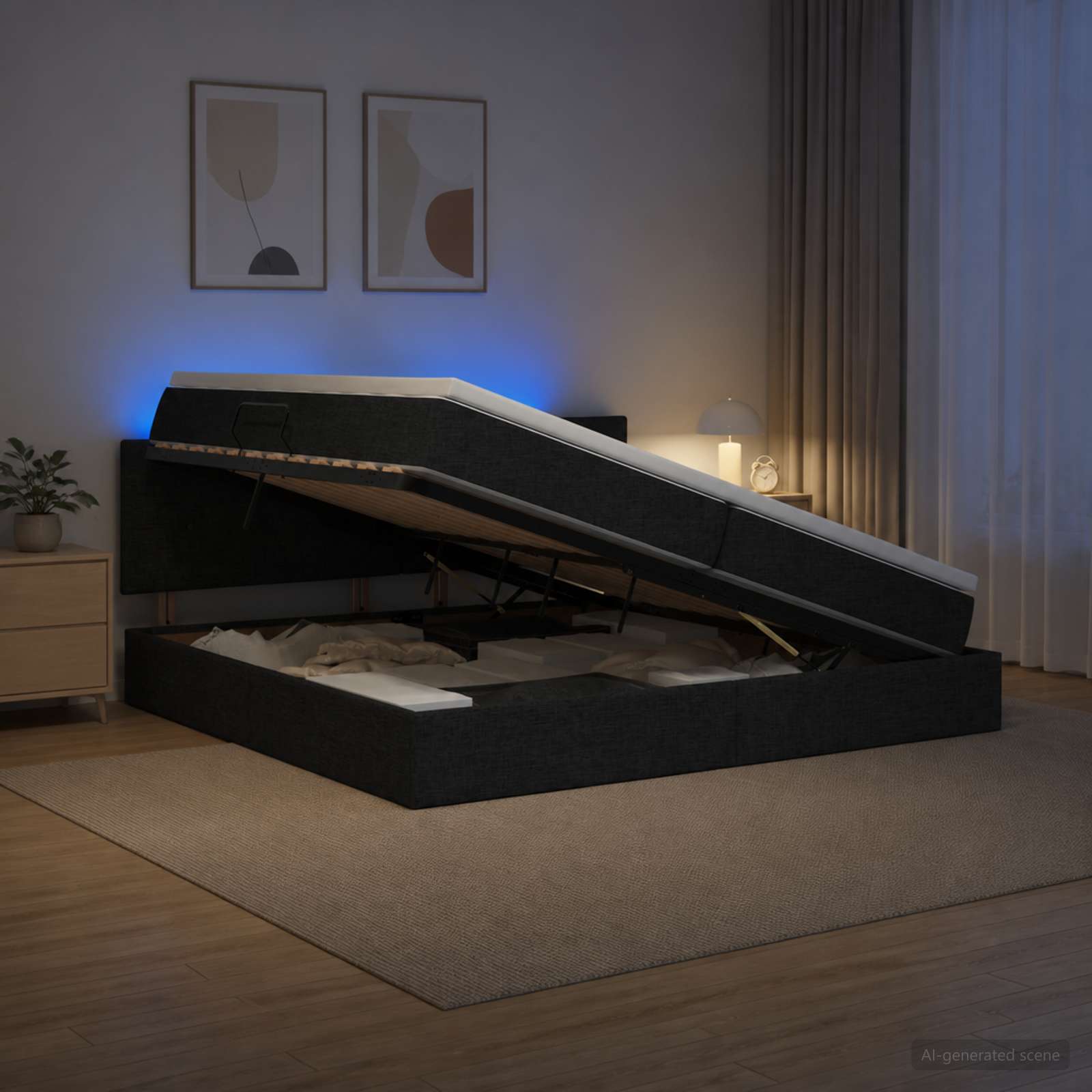 LED Opslagbed met Matras Zwart 200 x 200 cm Stof