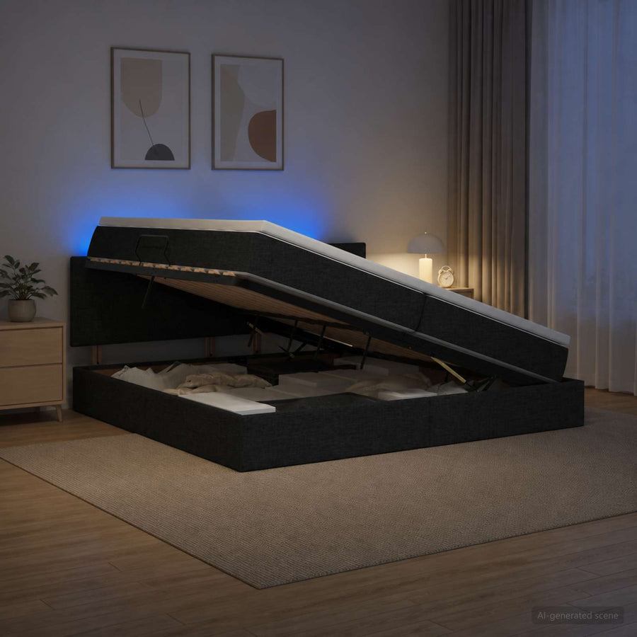 LED Opslagbed met Matras Zwart 200 x 200 cm Stof