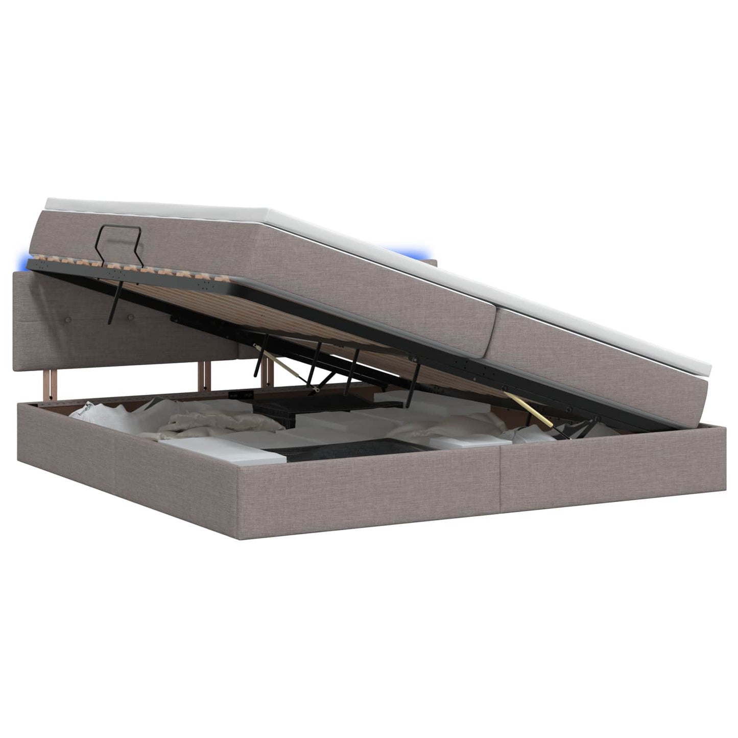 LED Opslagbed met Matras Taupe 200 x 200 cm Stof