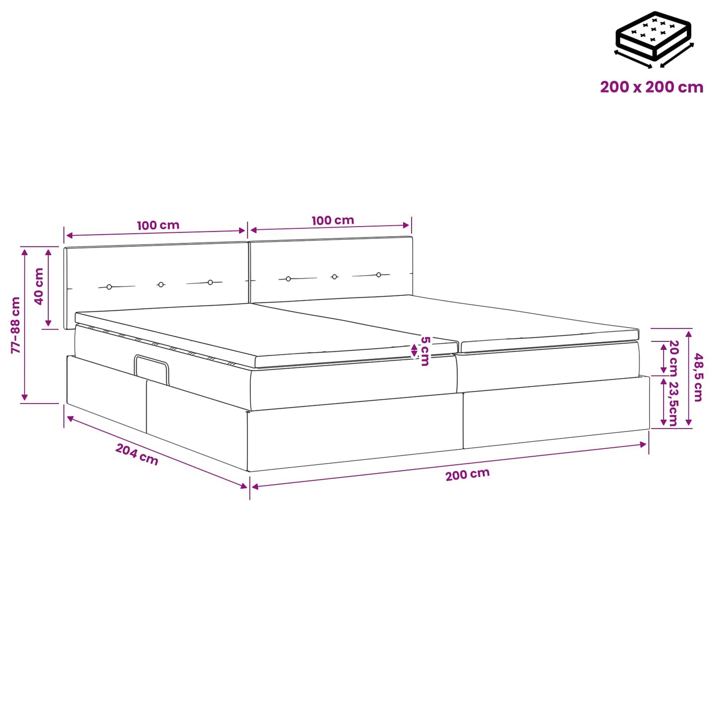 LED Opslagbed met Matras Taupe 200 x 200 cm Stof