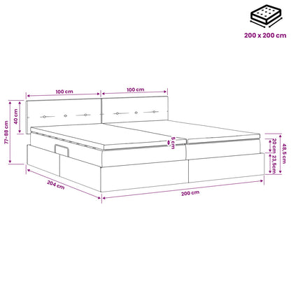 LED Opslagbed met Matras Taupe 200 x 200 cm Stof