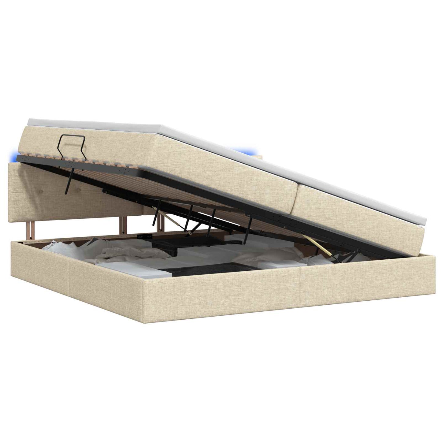 LED Opslagbed met Matras Crèmekleurig 200 x 200 cm Stof