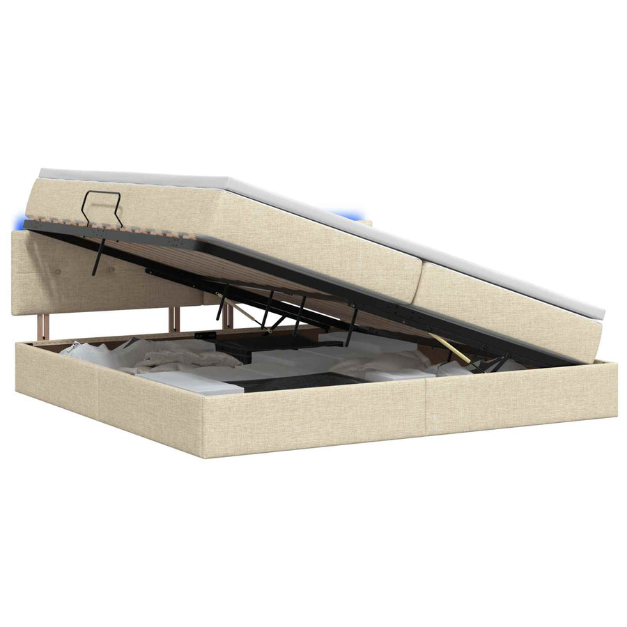 LED Opslagbed met Matras Crèmekleurig 200 x 200 cm Stof