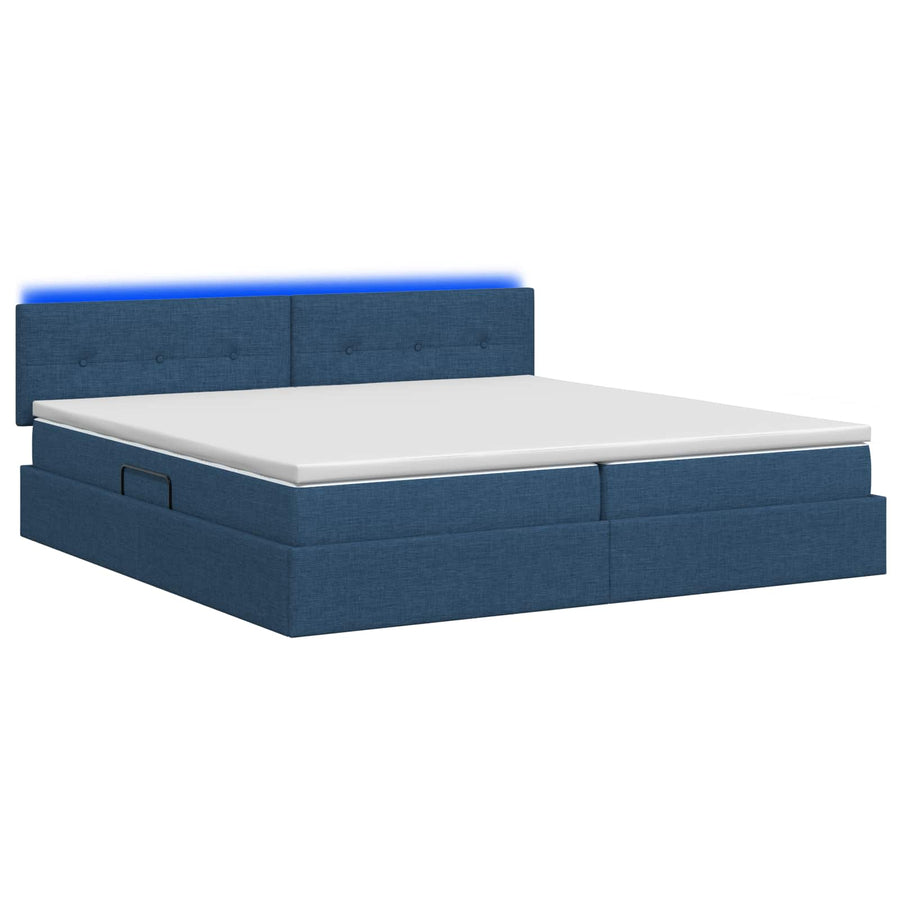 LED Opslagbed met Matras Blauw 200 x 200 cm Stof