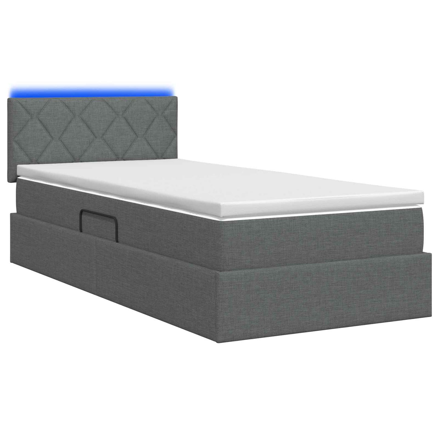 LED Opslagbed met Matras Donkergrijs 90 x 190 cm Stof