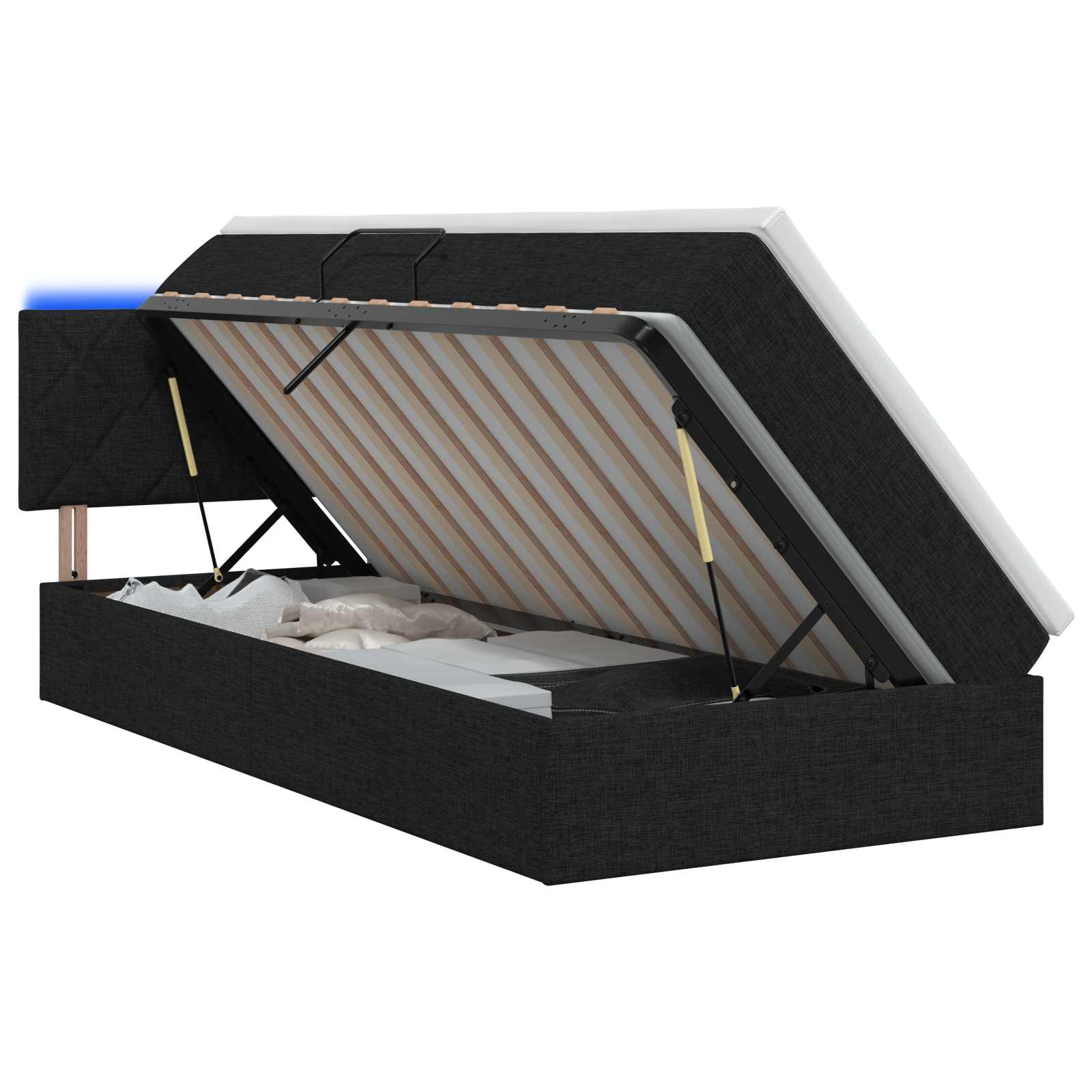 LED Opslagbed met Matras Zwart 90 x 190 cm Stof