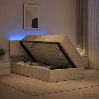 LED Opslagbed met Matras Crèmekleurig 100 x 200 cm Stof