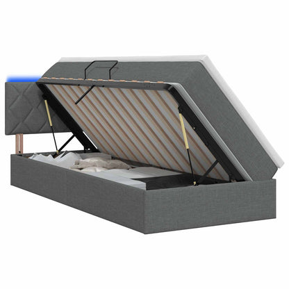 LED Opslagbed met Matras Donkergrijs 90 x 200 cm Stof