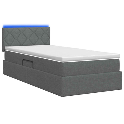 LED Opslagbed met Matras Donkergrijs 90 x 200 cm Stof