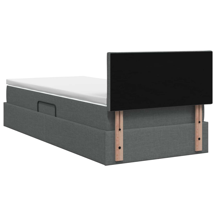 LED Opslagbed met Matras Donkergrijs 90 x 200 cm Stof