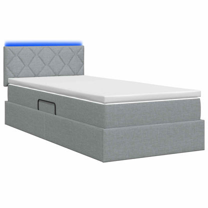 LED Opslagbed met Matras Lichtgrijs 100 x 200 cm Stof