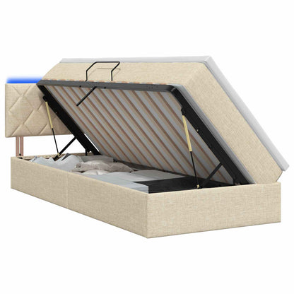LED Opslagbed met Matras Crèmekleurig 100 x 200 cm Stof