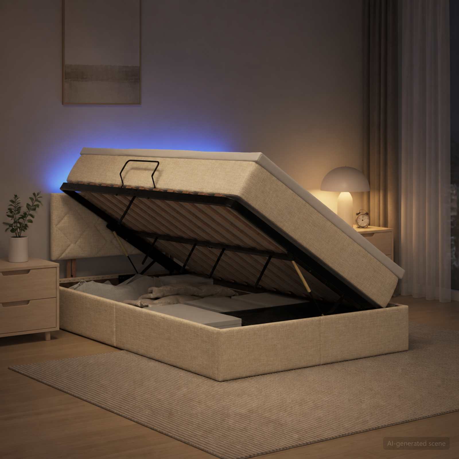 LED Opslagbed met Matras Crèmekleurig 120 x 190 cm Stof