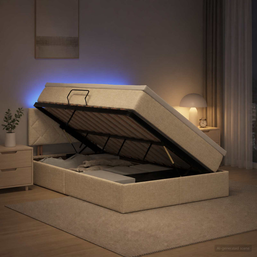 LED Opslagbed met Matras Crèmekleurig 120 x 190 cm Stof