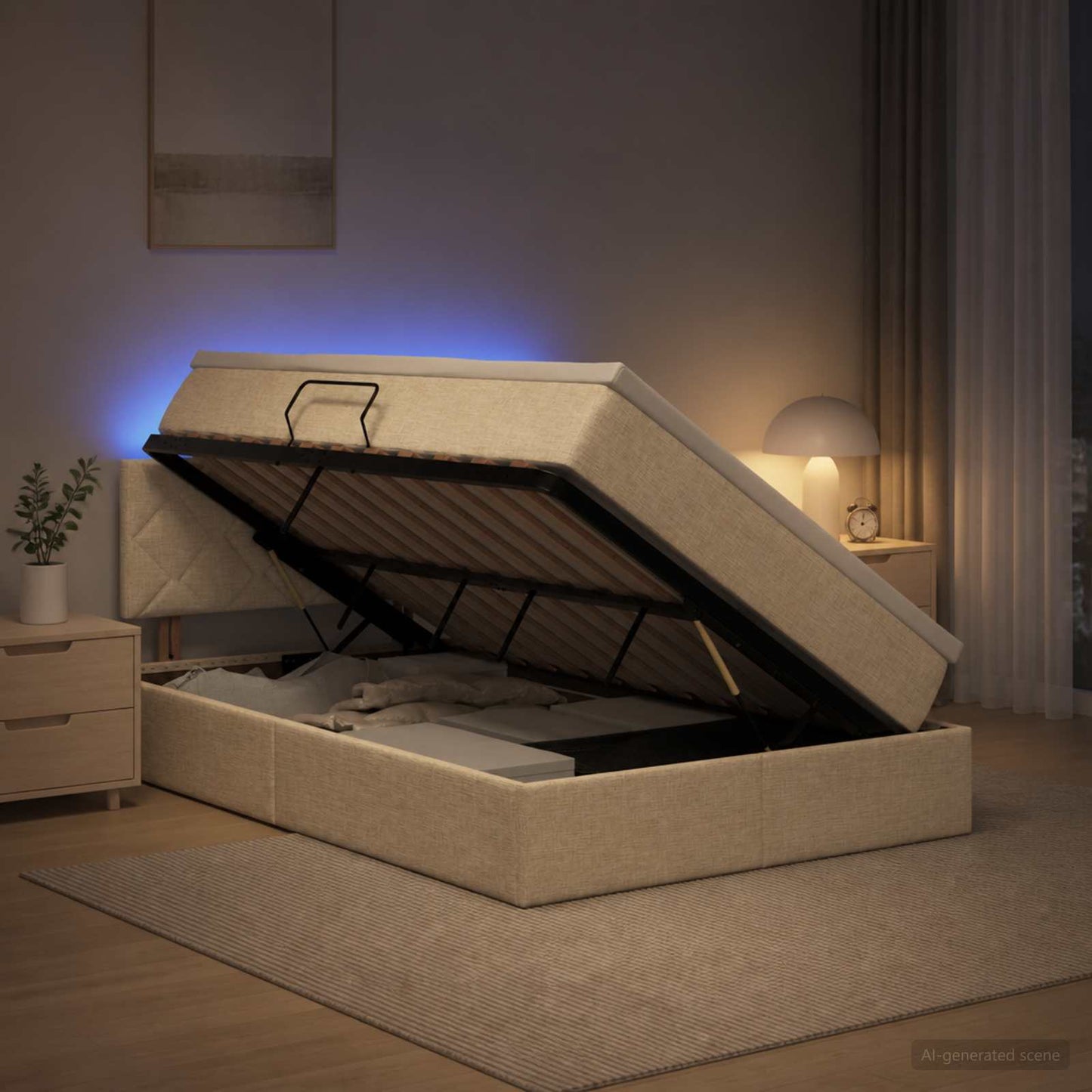 LED Opslagbed met Matras Crèmekleurig 120 x 200 cm Stof