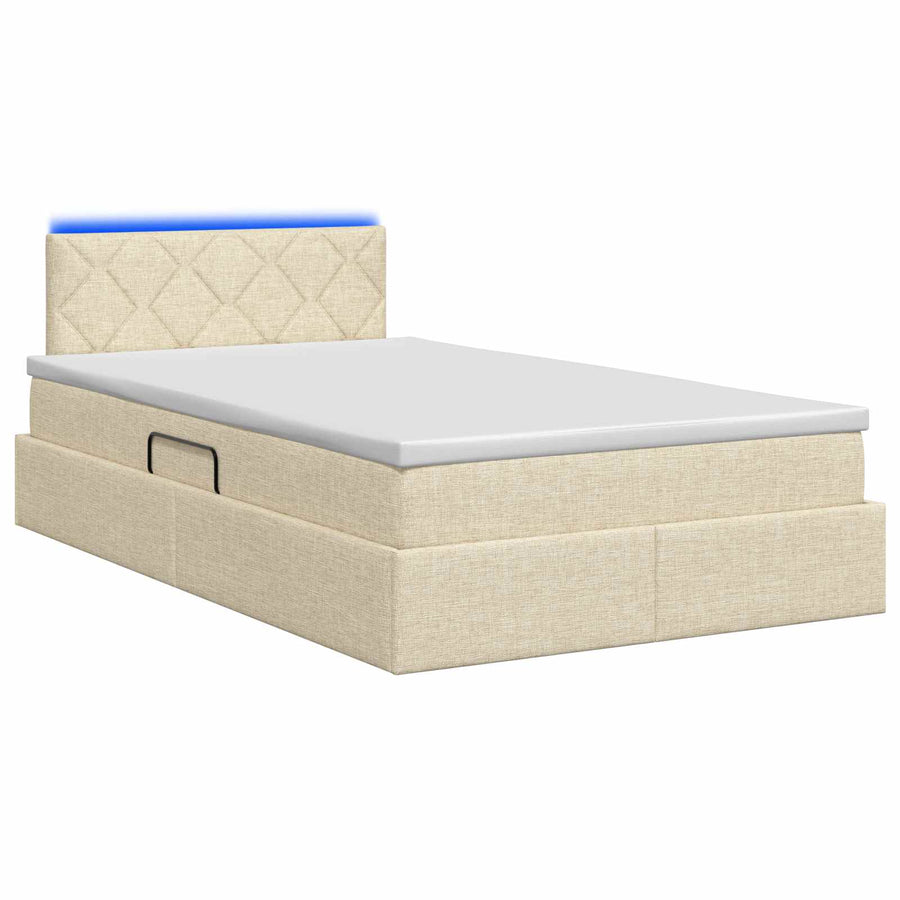 LED Opslagbed met Matras Crèmekleurig 120 x 190 cm Stof